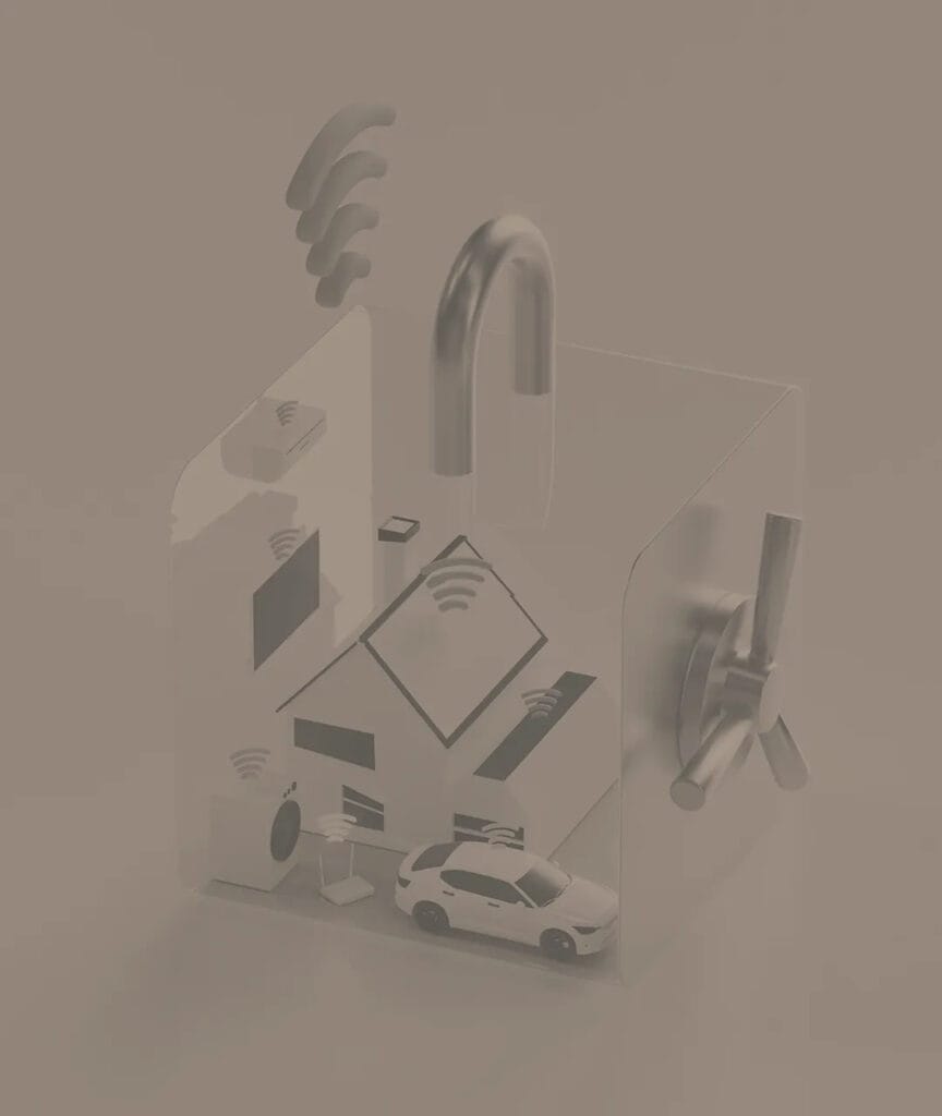 Bâtiment Intelligent Québec | Illustration 3D d’un bâtiment intelligent à Québec équipé de solutions domotiques, avec appareils connectés et gestion centralisée via Wi-Fi pour un contrôle automatisé et sécurisé.